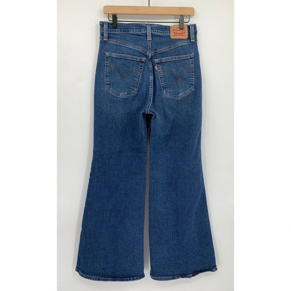Levis Ribcage Bell Jeans Womens 30 Blue Flare Stretch High Rise Denim Pants